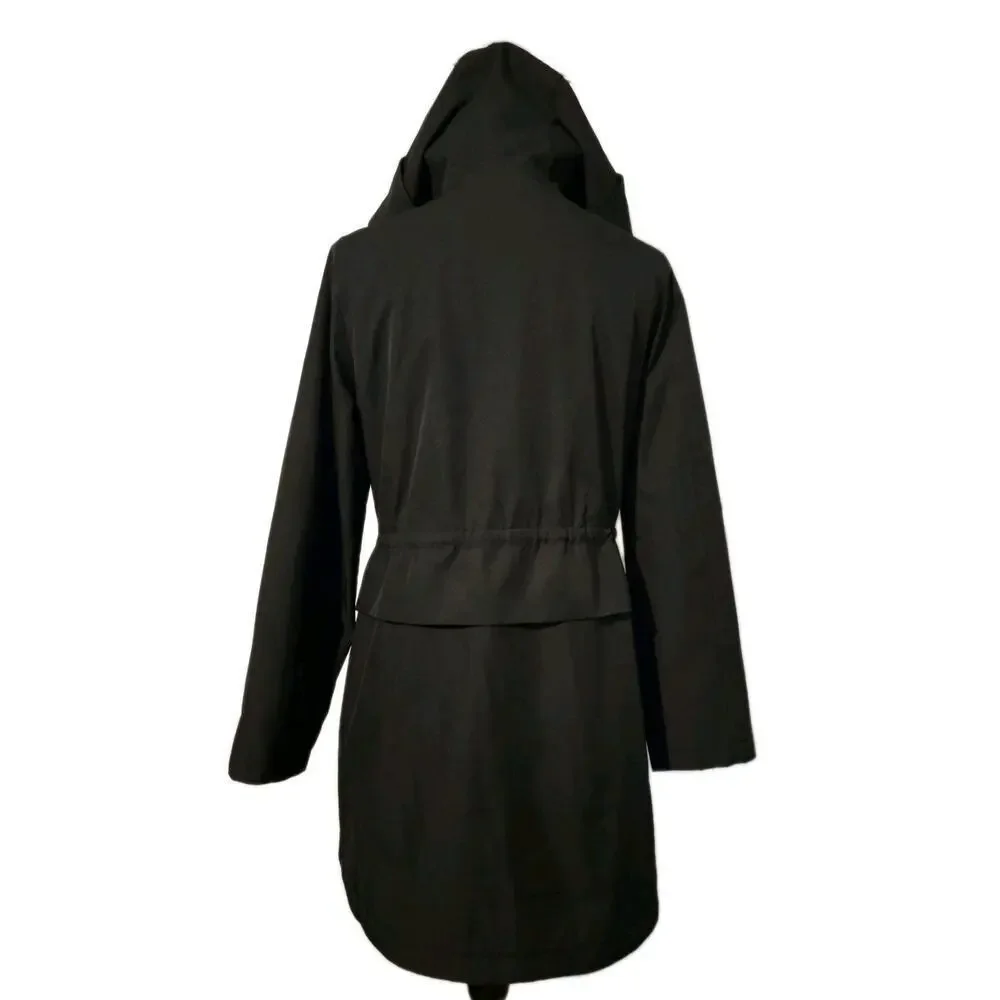 Sam Edelman Women’s Hooded Raincoat Jacket Black Long Sleeve Sz Small - Picture 3 of 9